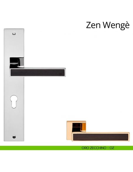 Maniglia legno con placca per porta Zen Wengè Linea Calì - oro zecchino - foro yale