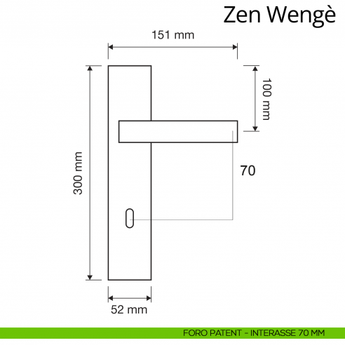 Maniglia legno con placca per porta Zen Wengè Linea Calì placca foro patent interasse 70 mm