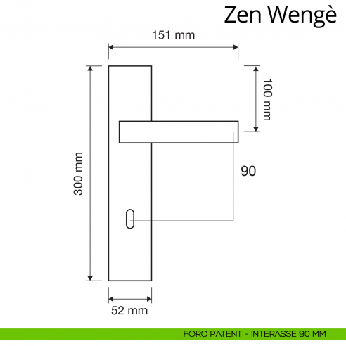 Maniglia legno con placca per porta Zen Wengè Linea Calì placca foro patent interasse 90 mm