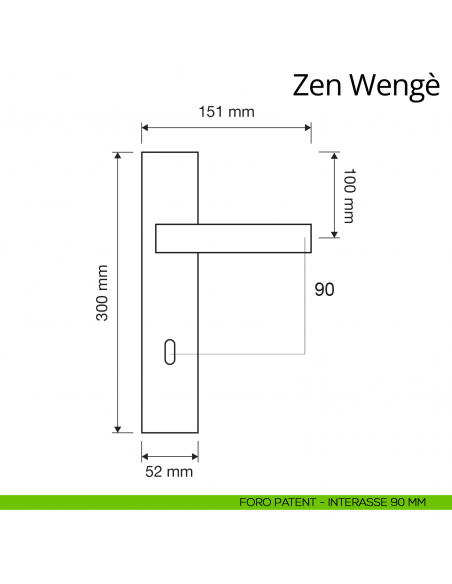 Maniglia legno con placca per porta Zen Wengè Linea Calì placca foro patent interasse 90 mm