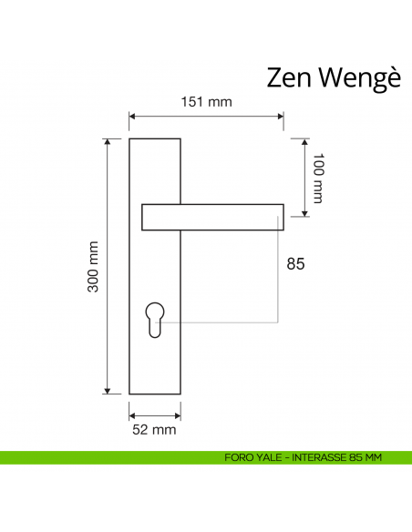 Maniglia legno con placca per porta Zen Wengè Linea Calì placca foro yale interasse 85 mm