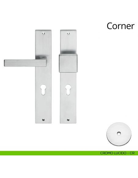 Maniglia per hotel su placca Corner con pomolo fisso Linea Calì cromo lucido