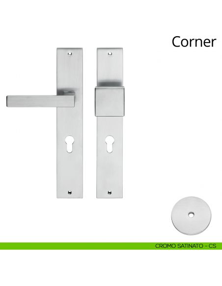 Maniglia per hotel su placca Corner con pomolo fisso Linea Calì cromo satinato