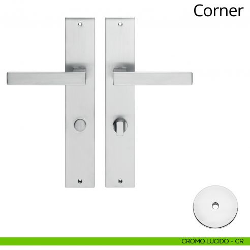 Maniglia per hotel su placca Corner con nottolino Linea Calì cromo lucido