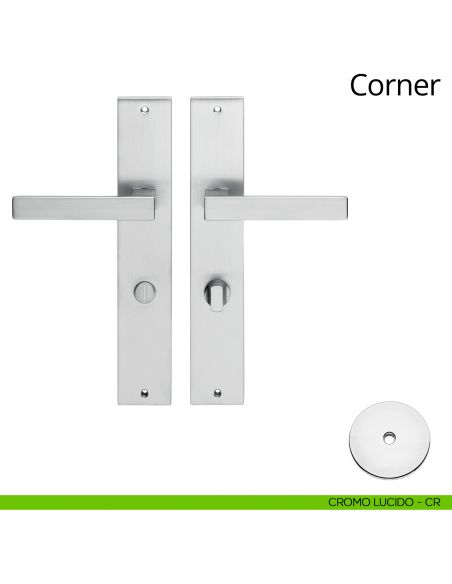 Maniglia per hotel su placca Corner con nottolino Linea Calì cromo lucido
