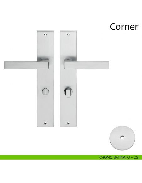Maniglia per hotel su placca Corner con nottolino Linea Calì cromo satinato