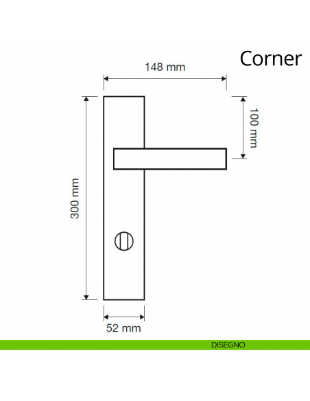 Maniglia per hotel su placca Corner con nottolino Linea Calì disegno