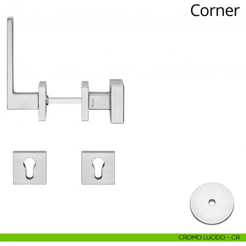 Maniglia per hotel su rosetta Corner con pomolo fisso Linea Calì cromo lucido
