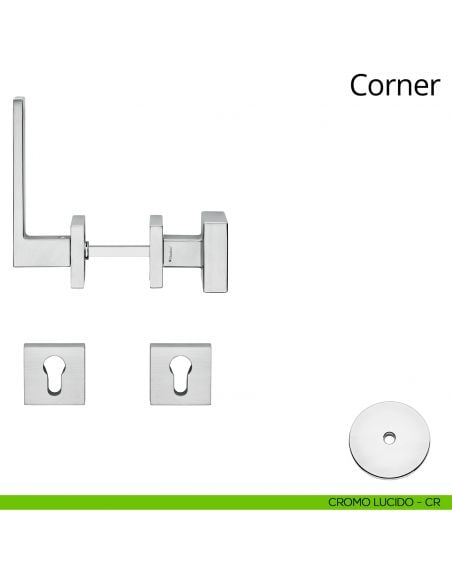 Maniglia per hotel su rosetta Corner con pomolo fisso Linea Calì cromo lucido