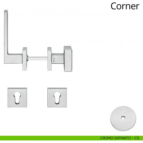 Maniglia per hotel su rosetta Corner con pomolo fisso Linea Calì cromo satinato