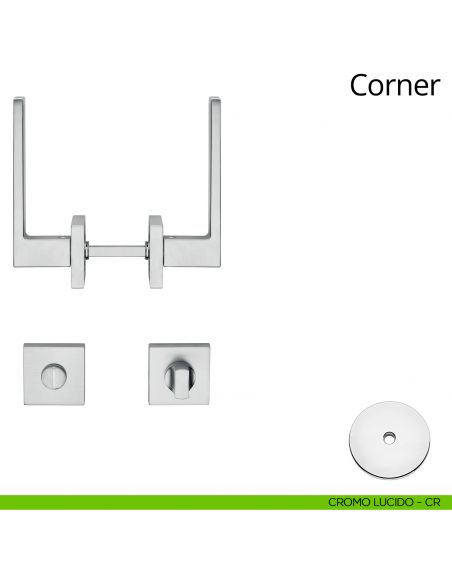 Maniglia per hotel su rosetta con nottolino Corner Linea Calì cromo lucido