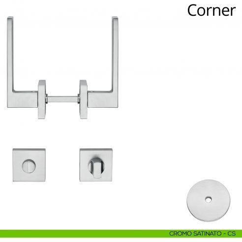 Maniglia per hotel su rosetta con nottolino Corner Linea Calì cromo satinato