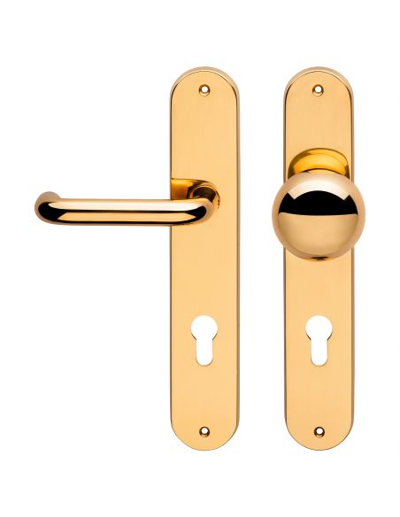 Maniglia per hotel su placca Samoa con pomolo Sfera fisso Linea Calì