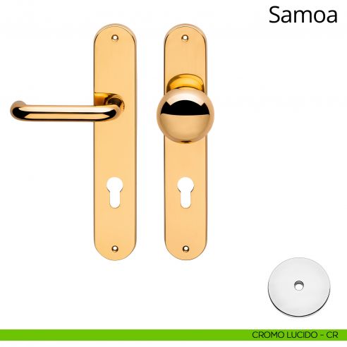 Maniglia per hotel su placca Samoa con pomolo Sfera fisso Linea Calì cromo lucido