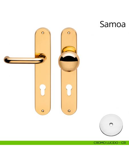 Maniglia per hotel su placca Samoa con pomolo Sfera fisso Linea Calì cromo lucido