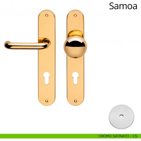 Maniglia per hotel su placca Samoa con pomolo Sfera fisso Linea Calì cromo satinato