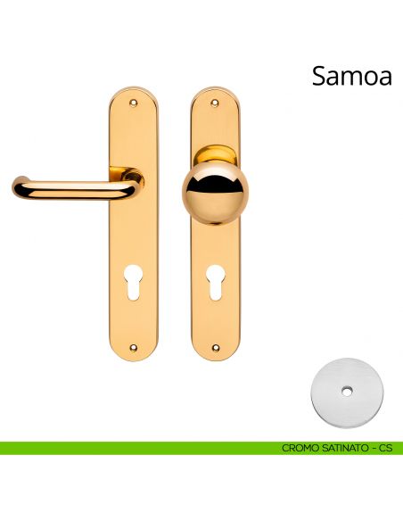 Maniglia per hotel su placca Samoa con pomolo Sfera fisso Linea Calì cromo satinato