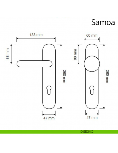 Maniglia per hotel su placca Samoa con pomolo Sfera fisso Linea Calì disegno