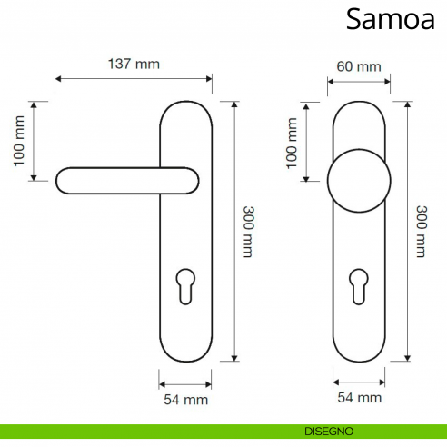 Kit maniglia con pomolo su placca big per hotel Samoa Linea Calì disegno