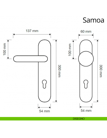 Kit maniglia con pomolo su placca big per hotel Samoa Linea Calì disegno