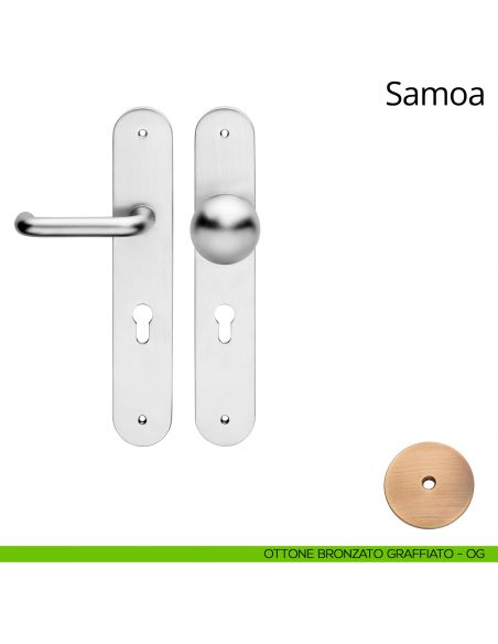 Kit maniglia con pomolo su placca big per hotel Samoa Linea Calì ottone bronzato graffiato