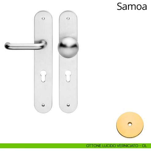 Kit maniglia con pomolo su placca big per hotel Samoa Linea Calì ottone lucido verniciato