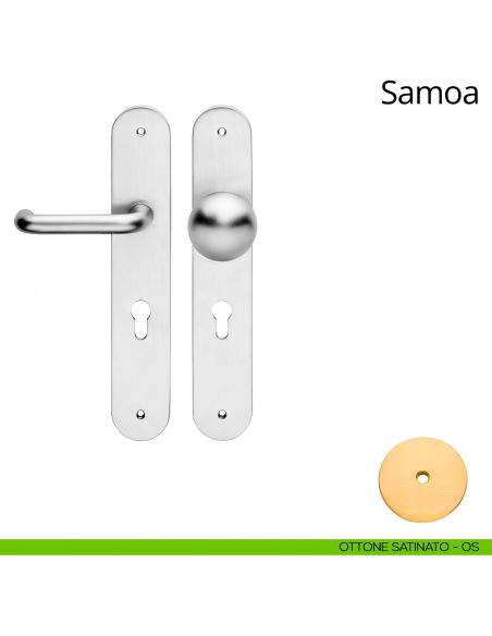 Kit maniglia con pomolo su placca big per hotel Samoa Linea Calì ottone satinato