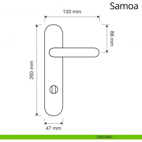 Kit maniglia con nottolino su placca per hotel Samoa Linea Calì disegno