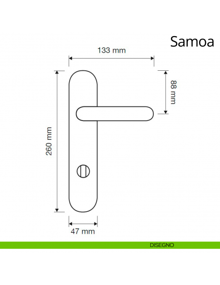 Kit maniglia con nottolino su placca per hotel Samoa Linea Calì disegno