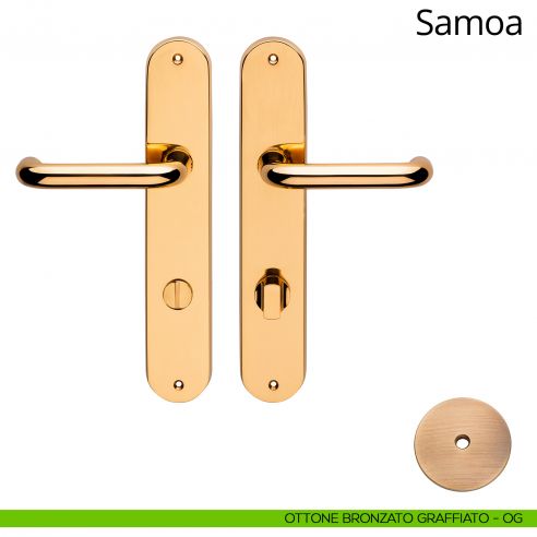Kit maniglia con nottolino su placca per hotel Samoa Linea Calì ottone bronzato graffiato