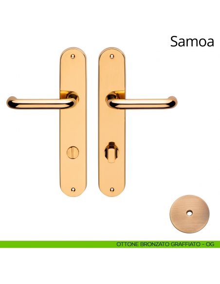 Kit maniglia con nottolino su placca per hotel Samoa Linea Calì ottone bronzato graffiato