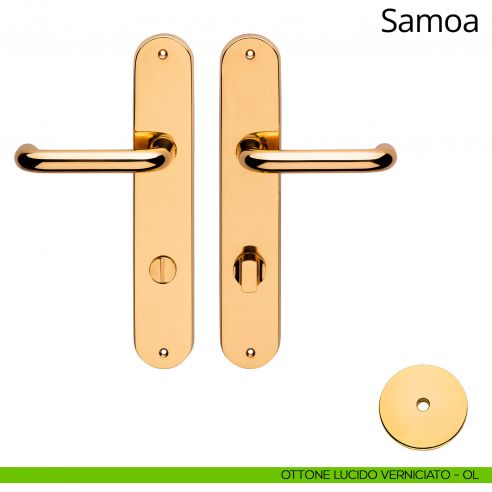 Kit maniglia con nottolino su placca per hotel Samoa Linea Calì ottone lucido verniciato