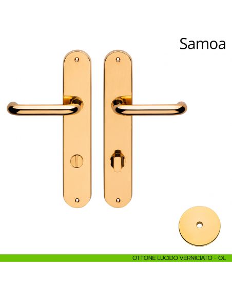 Kit maniglia con nottolino su placca per hotel Samoa Linea Calì ottone lucido verniciato