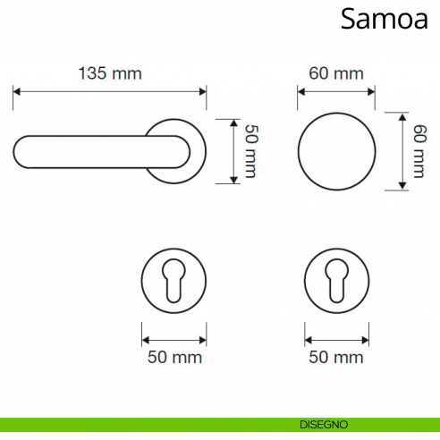 Maniglia per hotel su rosetta Samoa con pomolo Sfera fisso Linea Calì disegno