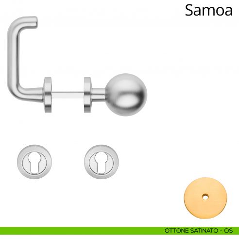 Maniglia per hotel su rosetta Samoa con pomolo Sfera fisso Linea Calì ottone satinato