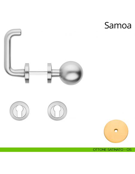 Maniglia per hotel su rosetta Samoa con pomolo Sfera fisso Linea Calì ottone satinato