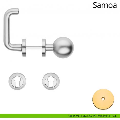 Maniglia per hotel su rosetta Samoa con pomolo Sfera fisso Linea Calì ottone lucido verniciato