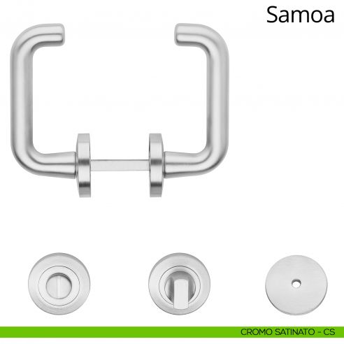 Maniglia per hotel su rosetta con nottolino Samoa Linea Calì cromo satinato