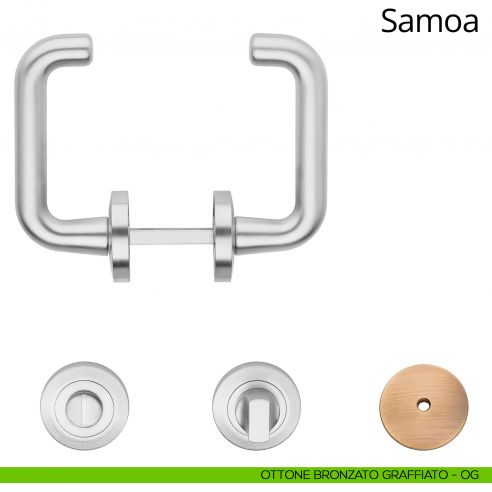 Maniglia per hotel su rosetta con nottolino Samoa Linea Calì ottone bronzato graffiato