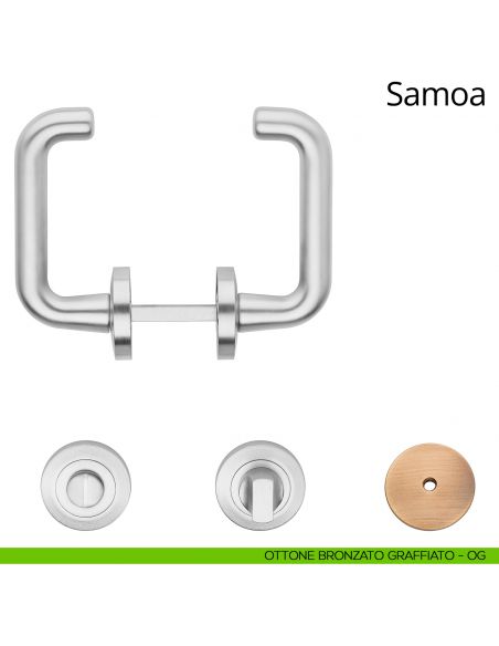 Maniglia per hotel su rosetta con nottolino Samoa Linea Calì ottone bronzato graffiato