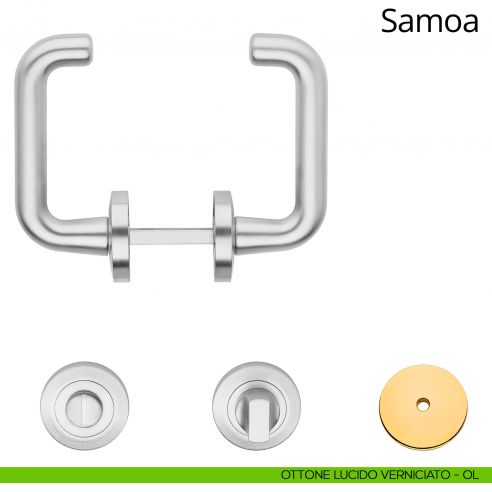 Maniglia per hotel su rosetta con nottolino Samoa Linea Calì ottone lucido verniciato