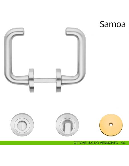 Maniglia per hotel su rosetta con nottolino Samoa Linea Calì ottone lucido verniciato