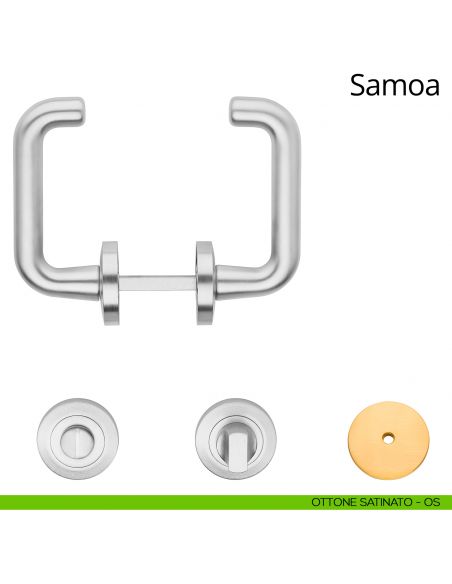 Maniglia per hotel su rosetta con nottolino Samoa Linea Calì ottone satinato