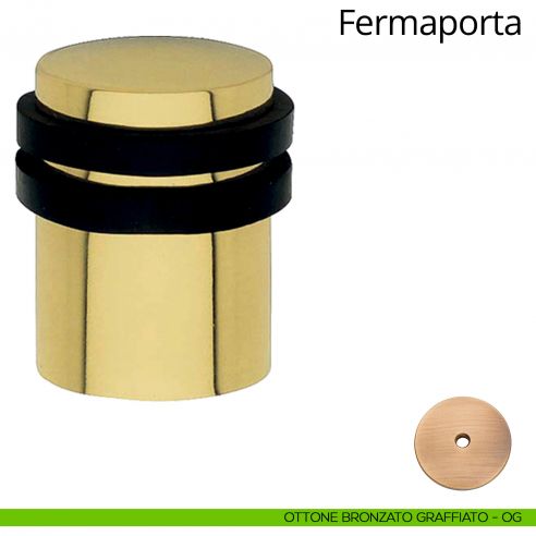 Fermaporta cilindrico a pavimento Linea Calì ottone bronzato graffiato