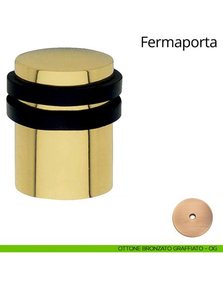 Fermaporta cilindrico a pavimento Linea Calì ottone bronzato graffiato