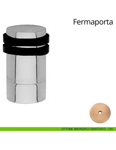 Fermaporta cilindrico con prolunga a pavimento Linea Calì ottone bronzato graffiato