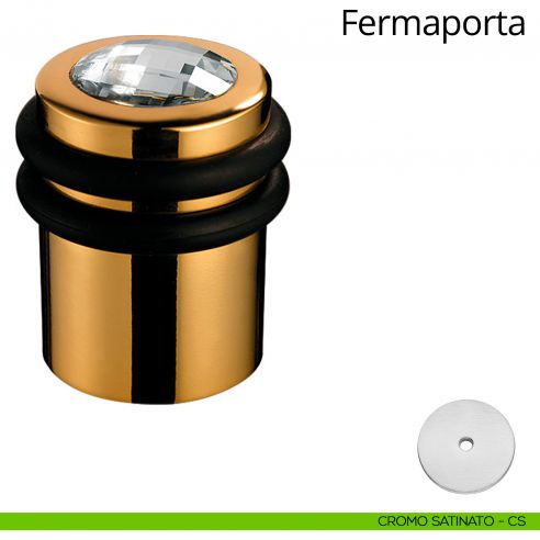 Fermaporta cilindrico con Swarovski a pavimento Linea Calì cromo satinato