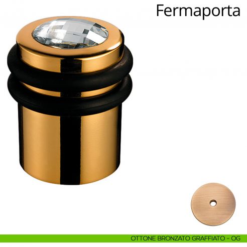 Fermaporta cilindrico con Swarovski a pavimento Linea Calì ottone bronzato graffiato