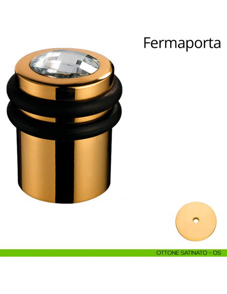 Fermaporta cilindrico con Swarovski a pavimento Linea Calì ottone satinato