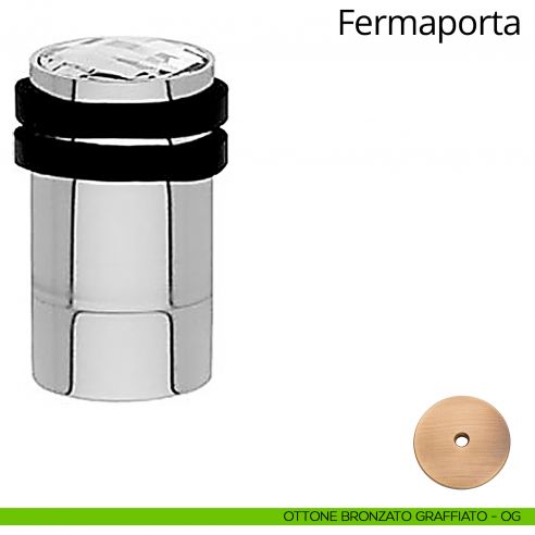 Fermaporta cilindrico con Swarovski e prolunga a pavimento Linea Calì ottone bronzato graffiato